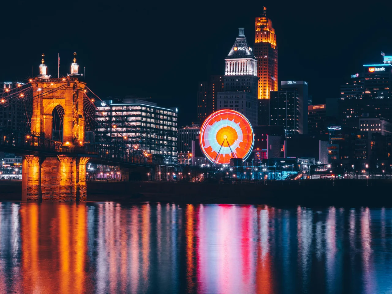Ohio Culture and Business - Web Development Services with Cincinnati Night Skyline